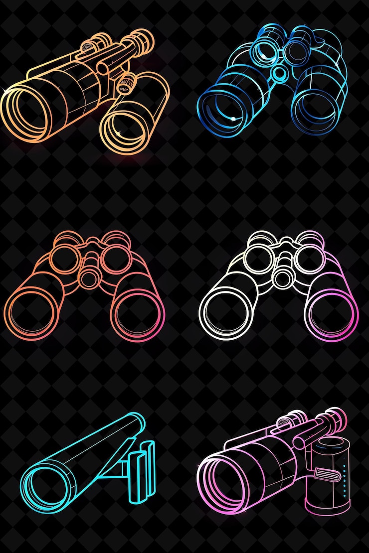 PSD różne ikony binokularne z świecącą aurą i neonowym znakiem l creative set neon color y2k collection