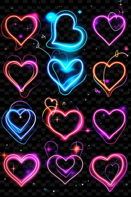 Różne Ikony Serca Z żywym Neonowym Blaskiem W Neon Sign Set Png Iconic Y2k Shape Art Decorativel