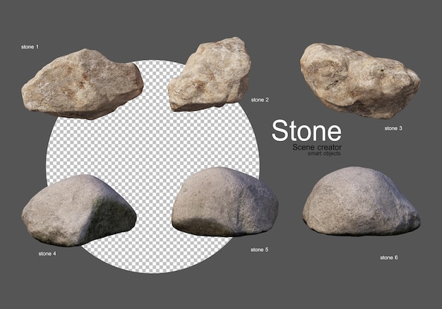PSD różne rodzaje kamieni o różnych kształtach