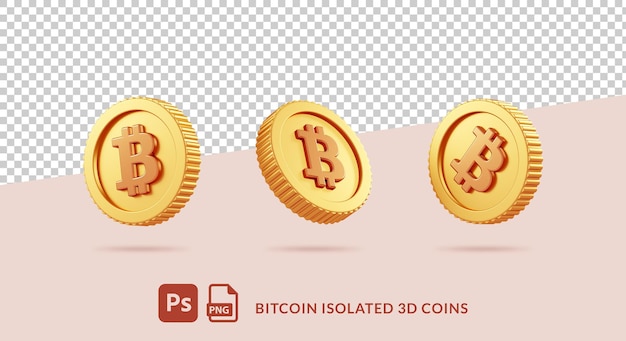 Różne Złote Monety Bitcoin Btc Izolowane Na Neutralnym Tle W Ilustracji Kreskówki 3d