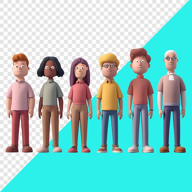 PSD różnorodne postacie ludzi minimalistyczny projekt 3d nadaje się do różnorodności elementów rodzinnych i projektowych