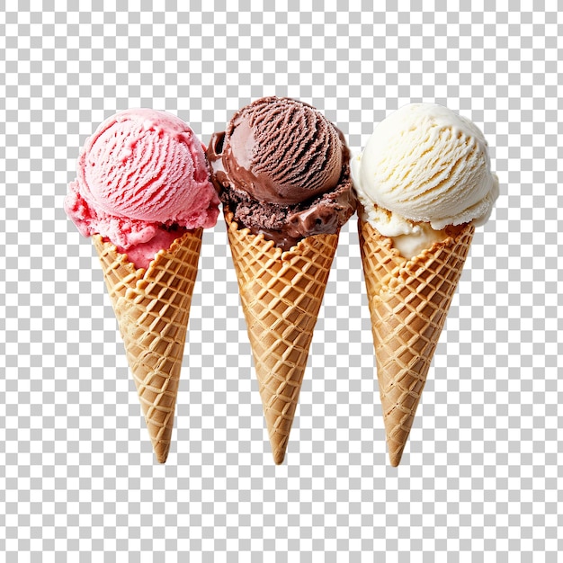 Różnorodność słodkich lody z klasycznymi smakami na przezroczystym tle