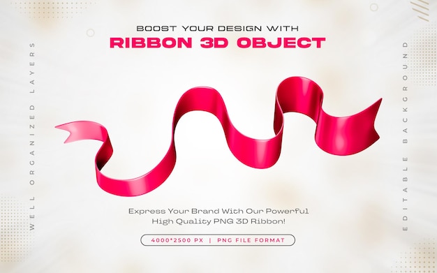 Różowa ikona wstążki izolowana ilustracja renderowania 3D