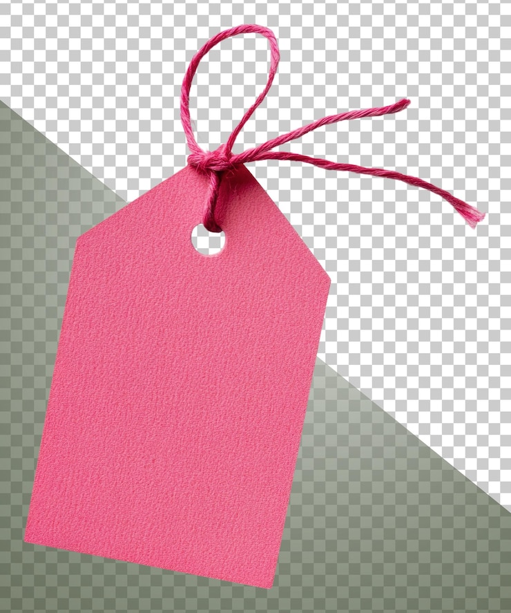 PSD różowa tabliczka cenowa z sznurkiem do etykietowania wycięta png