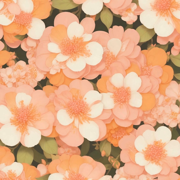 PSD różowe i pomarańczowe wzory kwiatów na tle z białymi kwiatami.