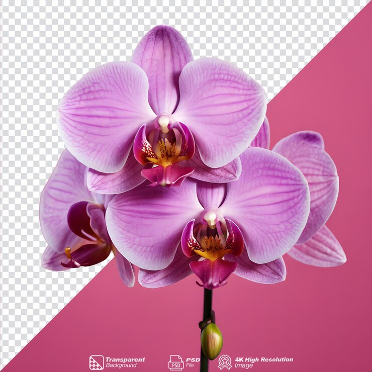 PSD różowe kwiaty orchidei na przezroczystym tle izolowane