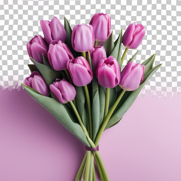 PSD różowe tulipany z zielonymi liśćmi na przezroczystym tle zbliżenie ciętych kwiatów