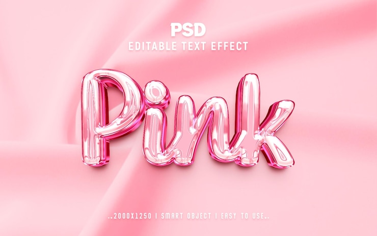 PSD różowy chrome 3d edytowalny efekt tekstowy psd