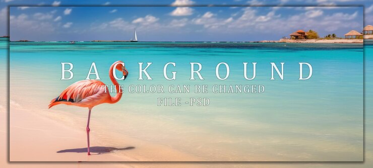PSD różowy flamingo na tropikalnej plaży
