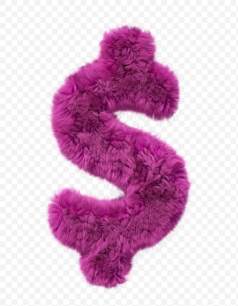 PSD różowy futro alfabet futrzany znak waluty dolara na białym tle