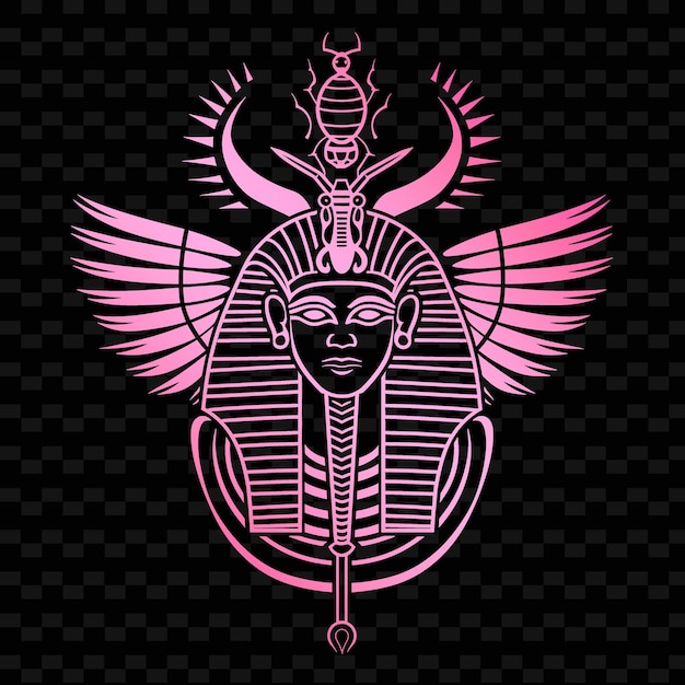 PSD różowy i czarny obraz starożytnego boga z skrzydłami i rogami