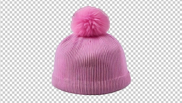 PSD różowy kapelusz izolowany na przezroczystym tle zimowy kapelusz z pomponem