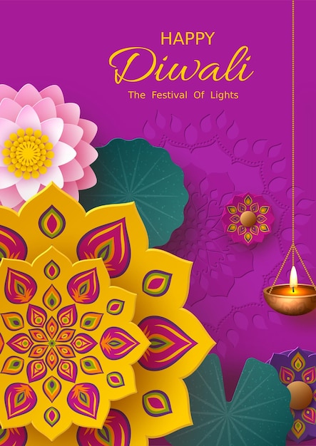 Różowy, kolorowy plakat festiwalu Diwali