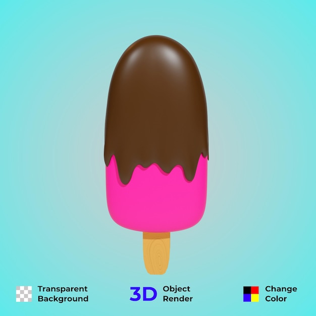 Różowy Stopiony Lody Czekoladowe W Sztyfcie Na Niebieskim Tle Renderowania 3d Ilustracja 3d Lato