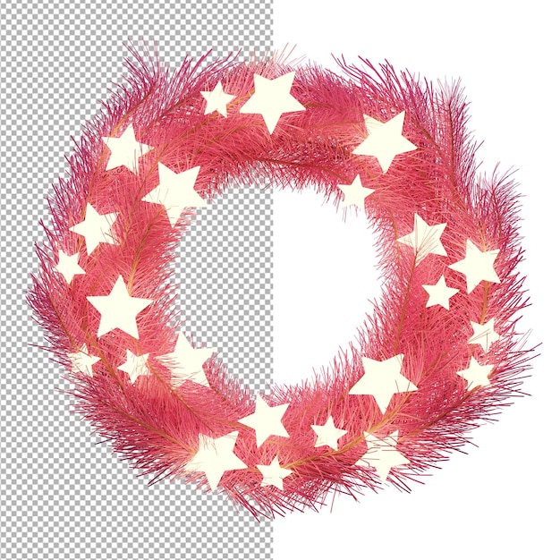 Różowy świąteczny wieniec z gwiazdami renderowania 3d