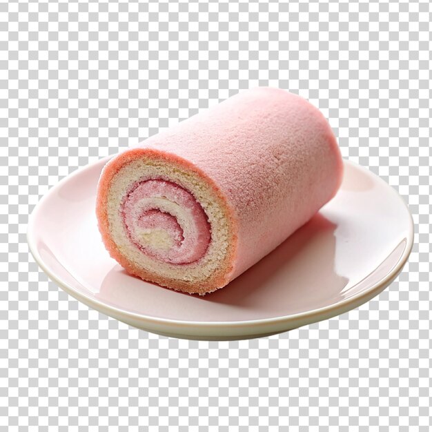 Różowy Swiss Roll Na Białej Płytce Izolowany Na Przezroczystym Tle