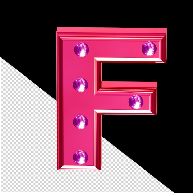 PSD różowy symbol 3d z metalowymi nitami, literą f