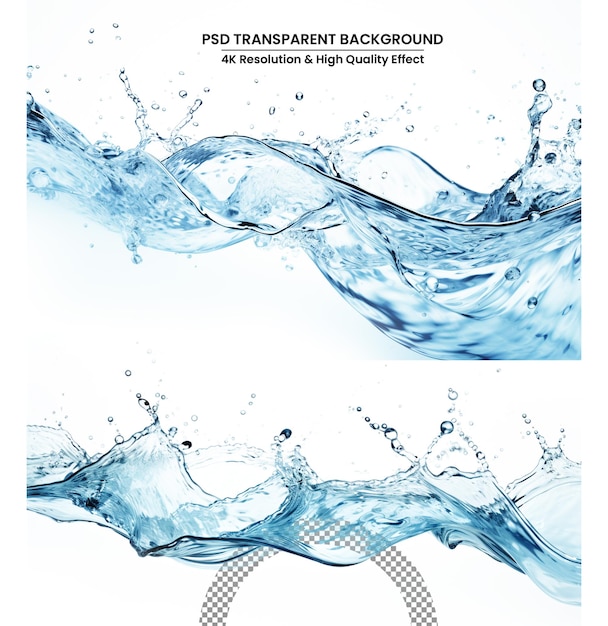 PSD rozpryski wody koncepcje wody czyste naturalne fale wodne koncepcja zdrowego napoju przezroczyste tło