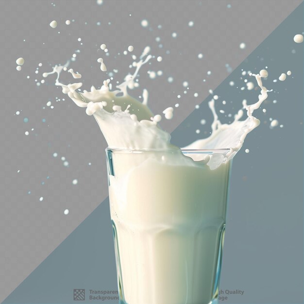 PSD rozpryskiwanie mleka w szklance z niebieskim izolowanym tłem