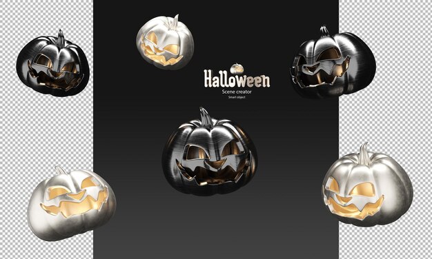 Rozrzucone Czarnej Metalicznej I Upiornej Dyni 3d Rekwizyt Na Halloween