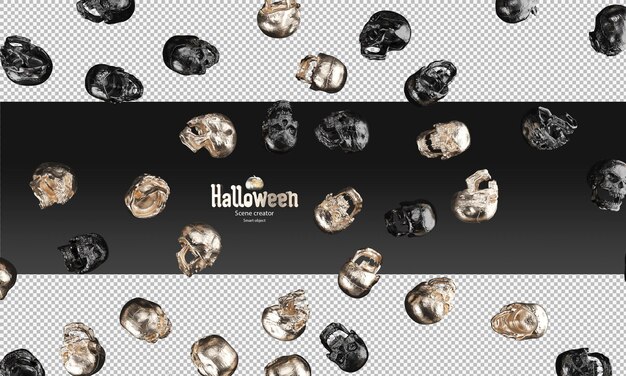 PSD rozrzucone czarnych metalicznych i złotych czaszek 3d rekwizyt na halloween