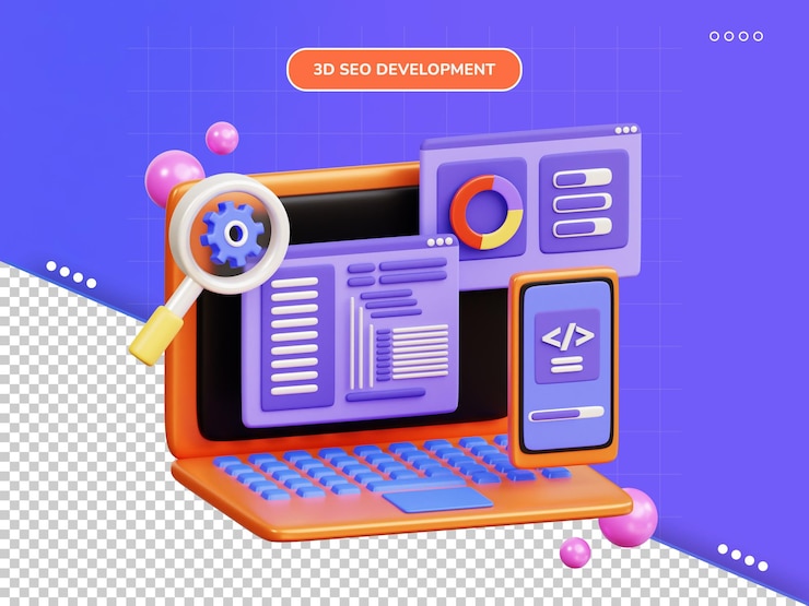 PSD rozwój seo ilustracja 3d