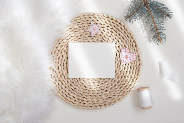rsvp christmas card mockup on woven cattail placemat