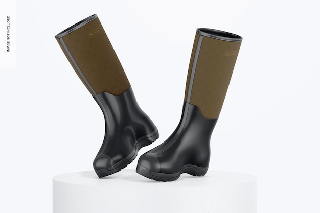 PSD rubber boots mockup, leaned