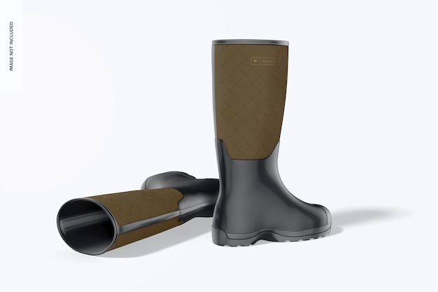 Rubber boots mockup, standing and dropped