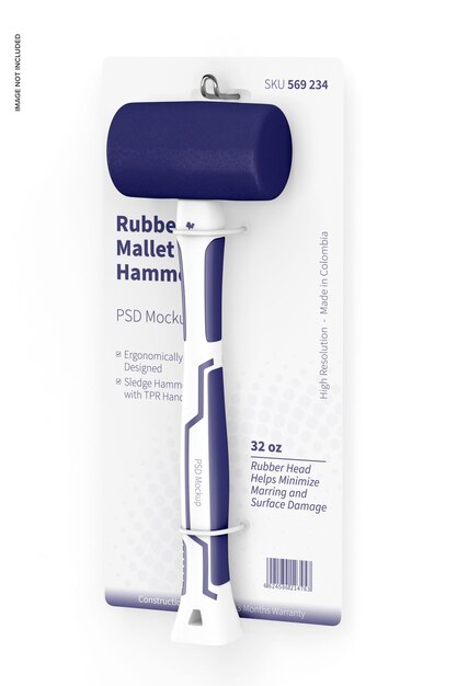 rubber mallet hammer blister mockup, hanging