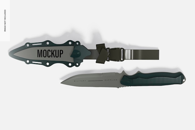 PSD rubber military knife mockup, top view