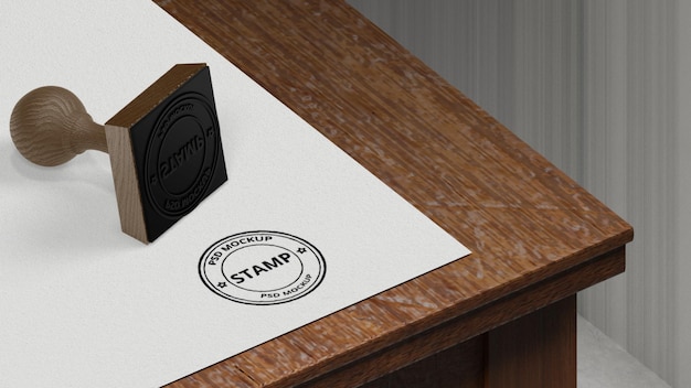 Rubber stamp logo mockup on paper with round version