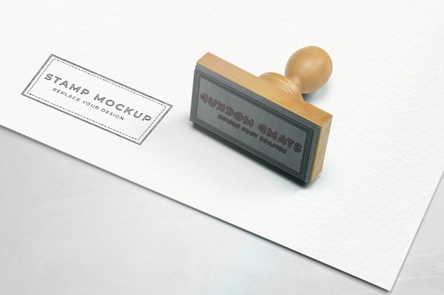 PSD rubber stamp logo mockup rectangle version premium psd