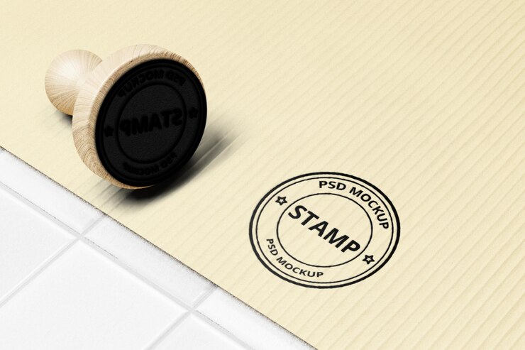 A rubber stamp mockup in cardboard paper