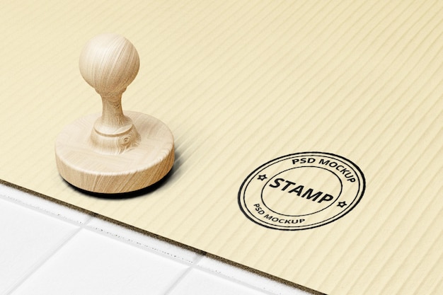 A Rubber stamp mockup on a tile with the stamp on it