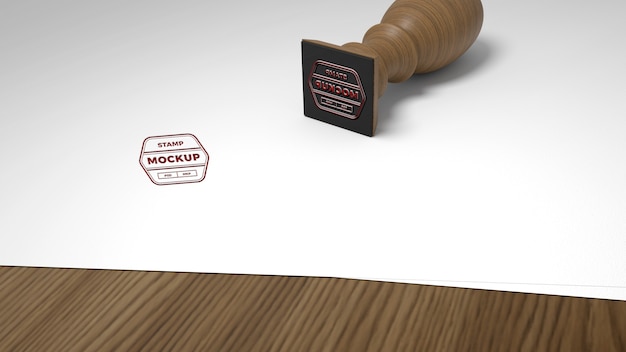 PSD rubberen stempel mock-up met houten handvat