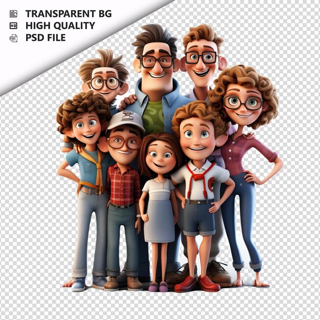 PSD rude american family 3d cartoon style sullo sfondo bianco è