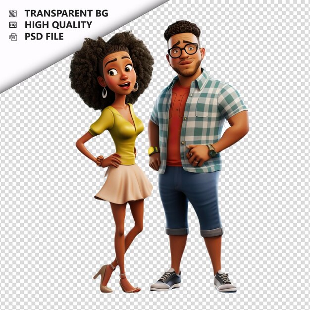 Rude black couple 3d in stile cartone animato con sfondo bianco