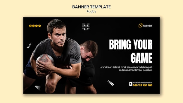 PSD rugby banner template with photo