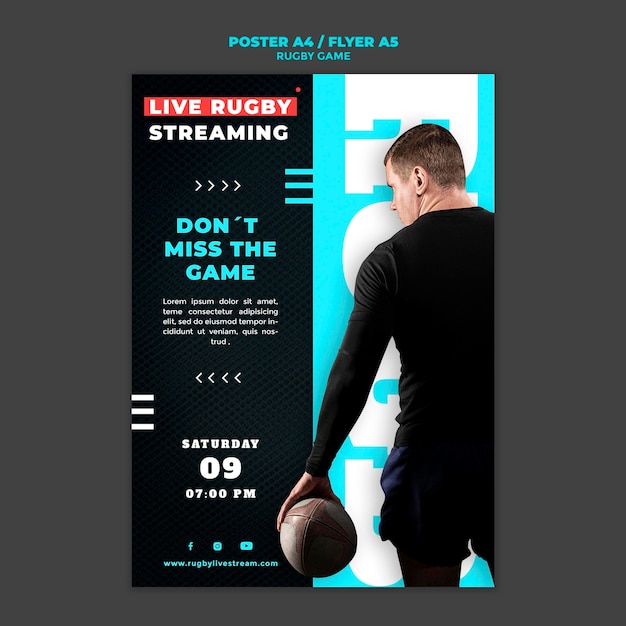 PSD ラグビーゲームポスターデザインテンプレート