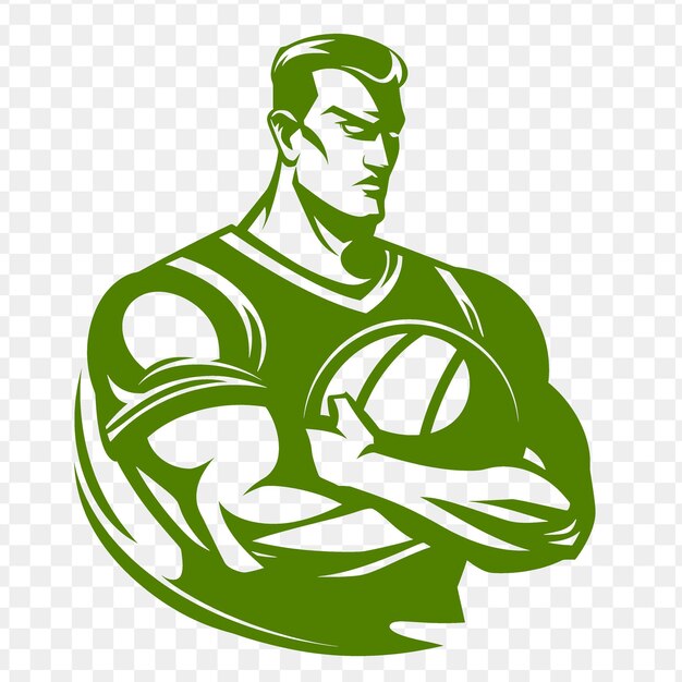 PSD a rugby player with a ball on his chest