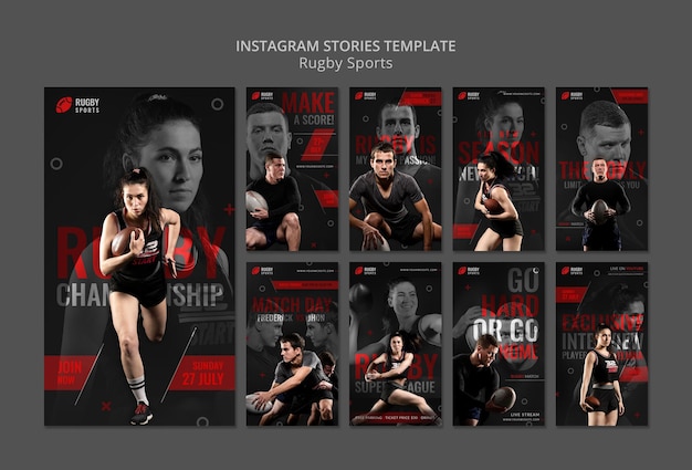 PSD storie di instagram di sport di rugby