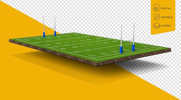 Rugbystadion of Amerikaans voetbalveld Gronddwarsdoorsnede met groen grasveld 3d illustratie