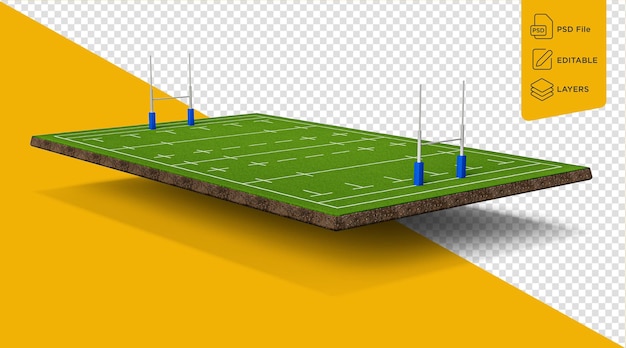 PSD rugbystadion of amerikaans voetbalveld gronddwarsdoorsnede met groen grasveld 3d illustratie