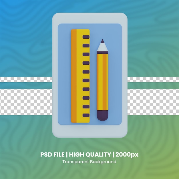 ruler and pencil 3d render graphic design 3d render set psd file transparent background