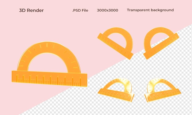 PSD 透明な背景の 3 d レンダリングに分離された 5 つの角度の定規