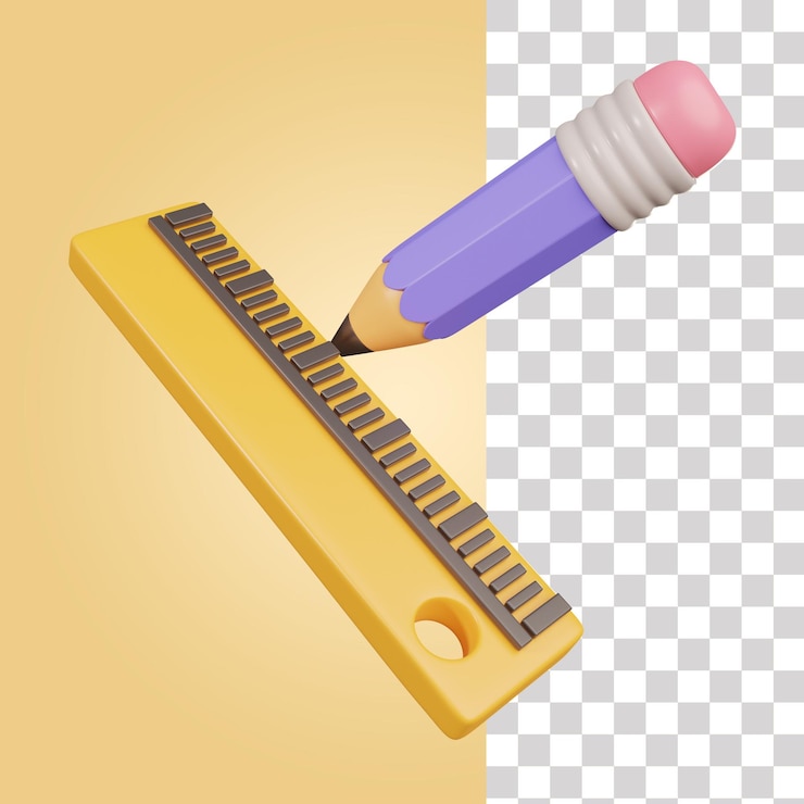 PSD a ruler with a pencil on it and a pencil on a yellow background.