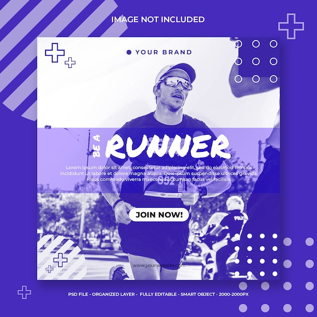 PSD runner social media instagram post or square banner template