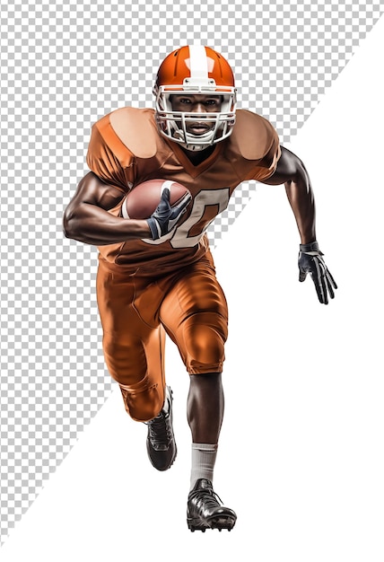 PSD running back american football player running with a ball isolated background