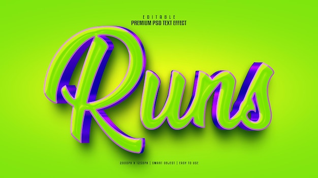 Runs editable premium 3d psd text effect